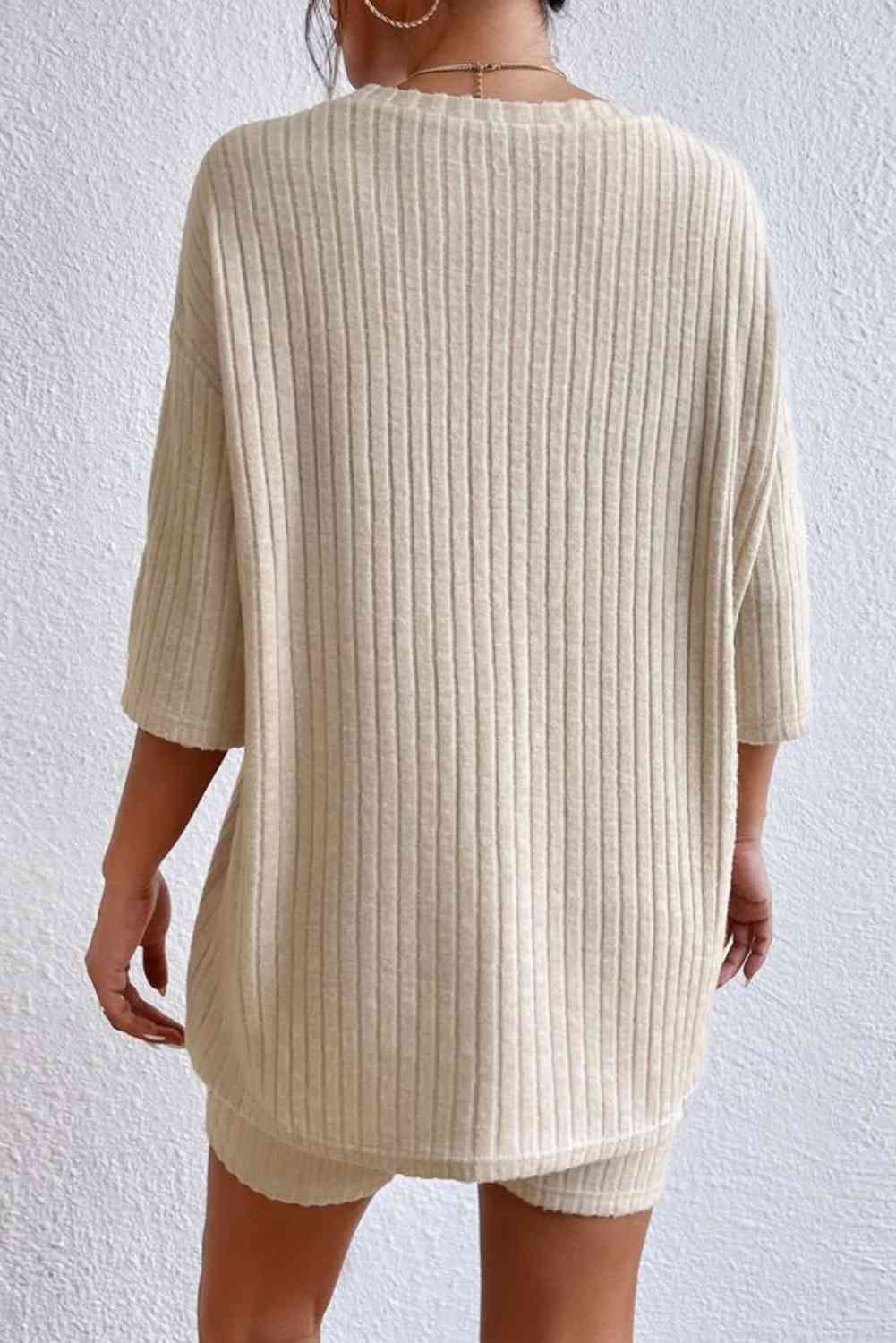 Round Neck Ribbed Top and Shorts Lounge Set  Shop One Place
