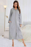 Zip Front Hooded Night Dress with Pockets  Shop One Place