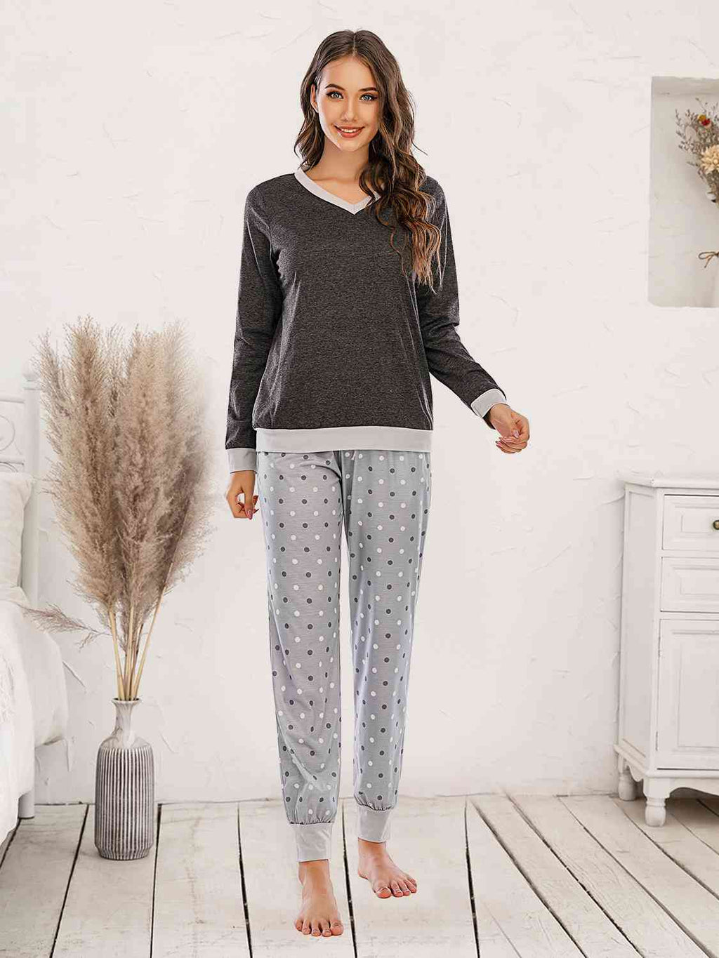 Long Sleeve Top and Polka Dot Pants Set  Shop One Place