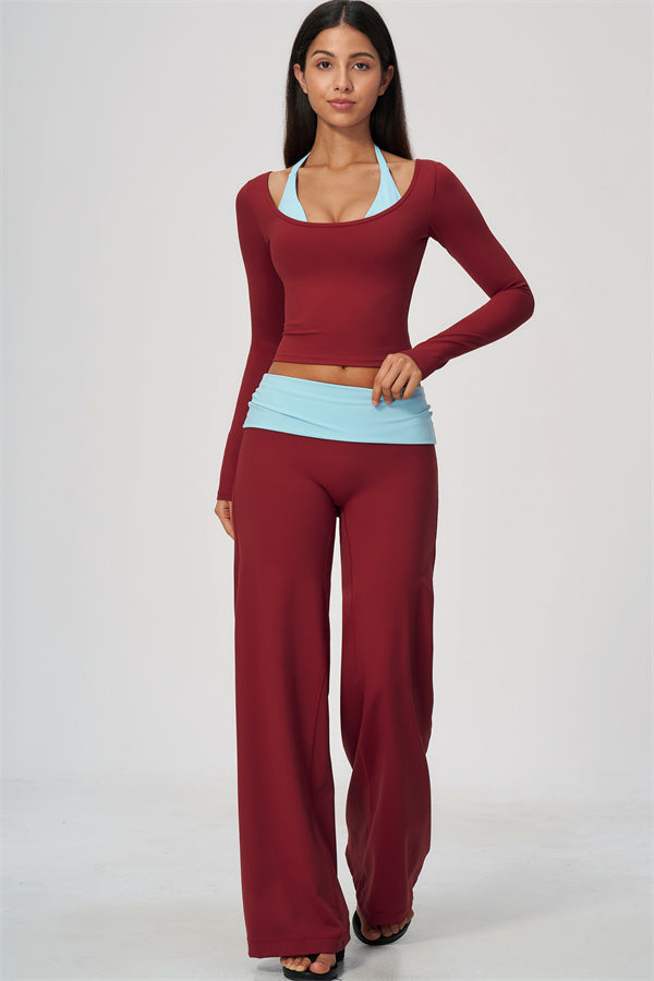 Conjunto de 2 piezas Cascade: camiseta de manga larga y pantalones de pierna recta con bloques de color