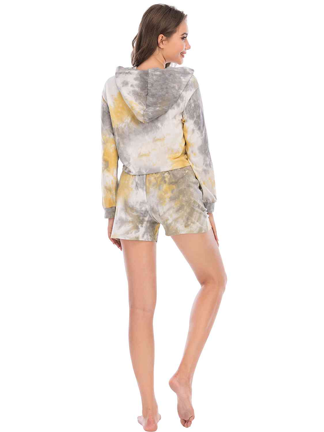 Tie-Dye Drawstring Hooded Top and Shorts Set  Shop One Place
