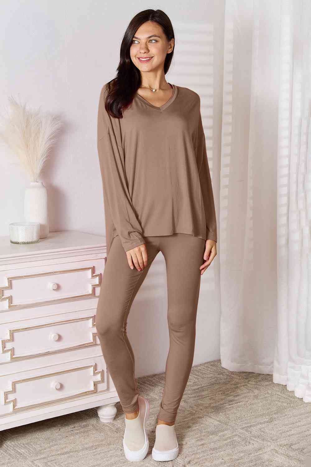 Basic Bae Full Size V-Neck Soft Rayon Long Sleeve Top and Pants Lounge Set  Shop One Place