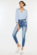 Jeans Kancan de cintura alta, desgastados y con dobladillo sin rematar