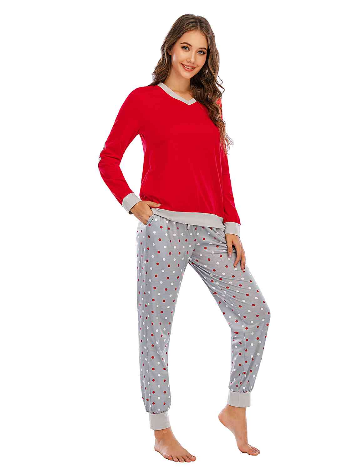Long Sleeve Top and Polka Dot Pants Set  Shop One Place