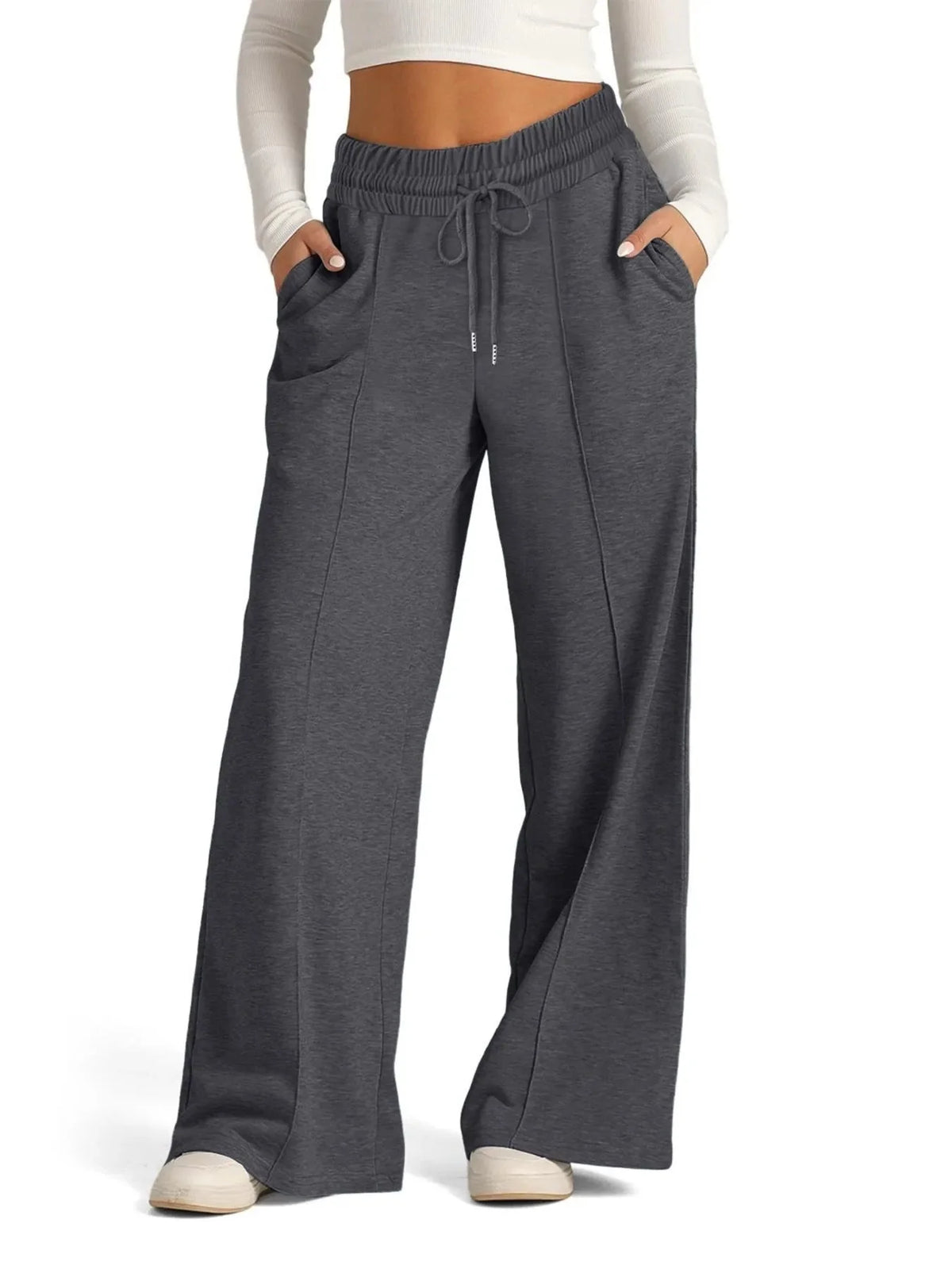 Pantalones de pierna ancha de talla grande, con cordón y ajuste relajado