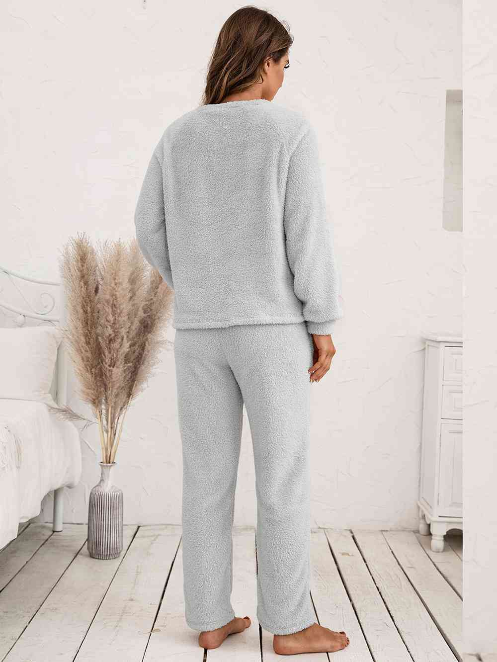 Teddy Long Sleeve Top and Pants Lounge Set  Shop One Place