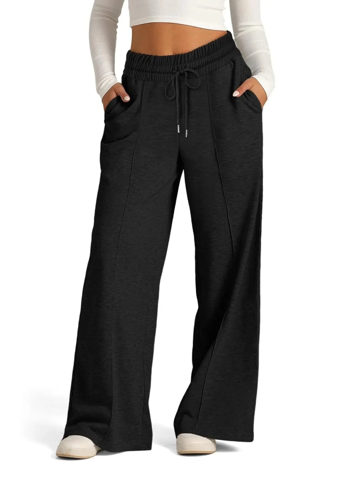 Pantalones de pierna ancha de talla grande, con cordón y ajuste relajado