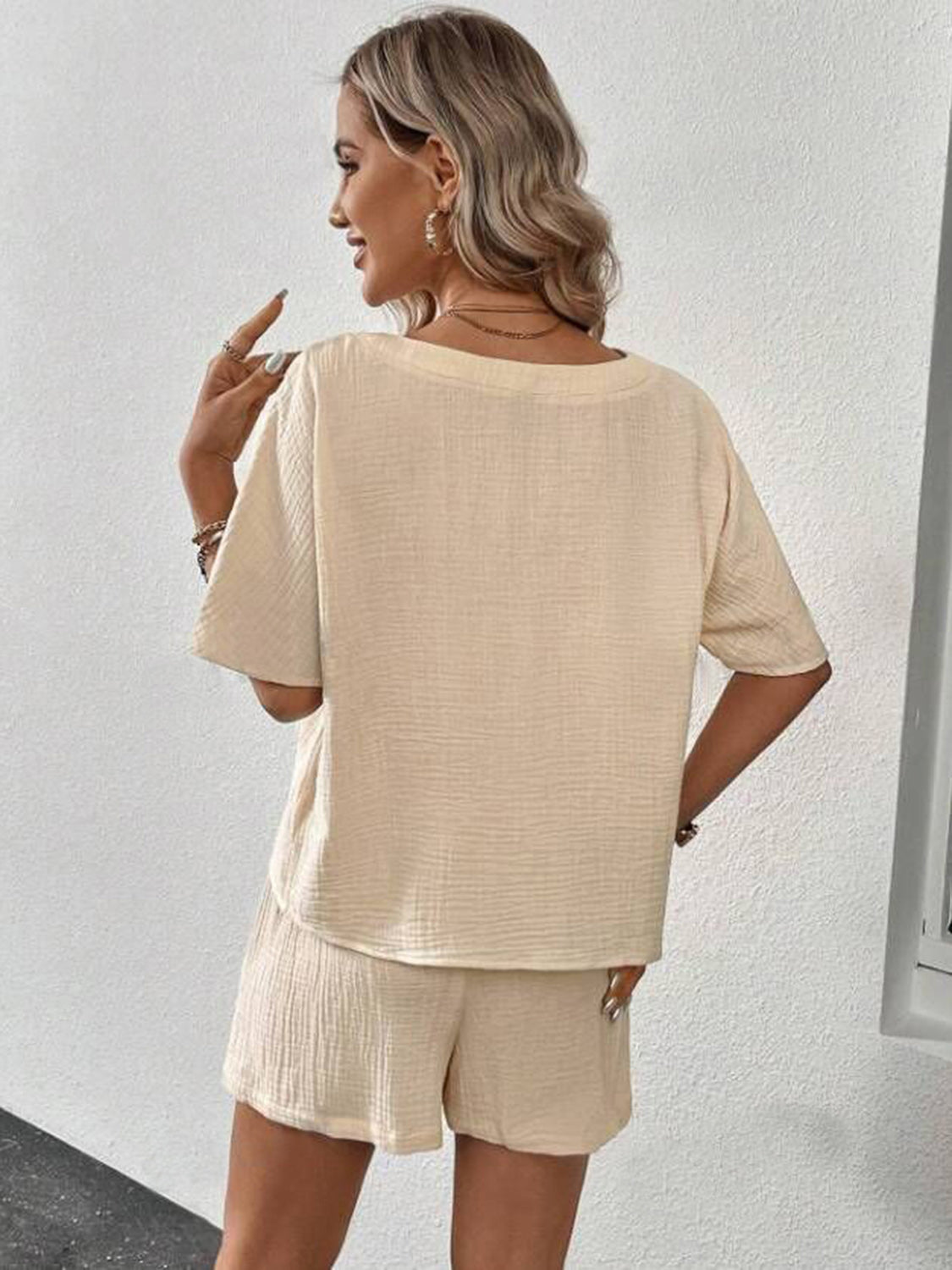 V-Neck Half Sleeve Top and Shorts Set  Shop One Place