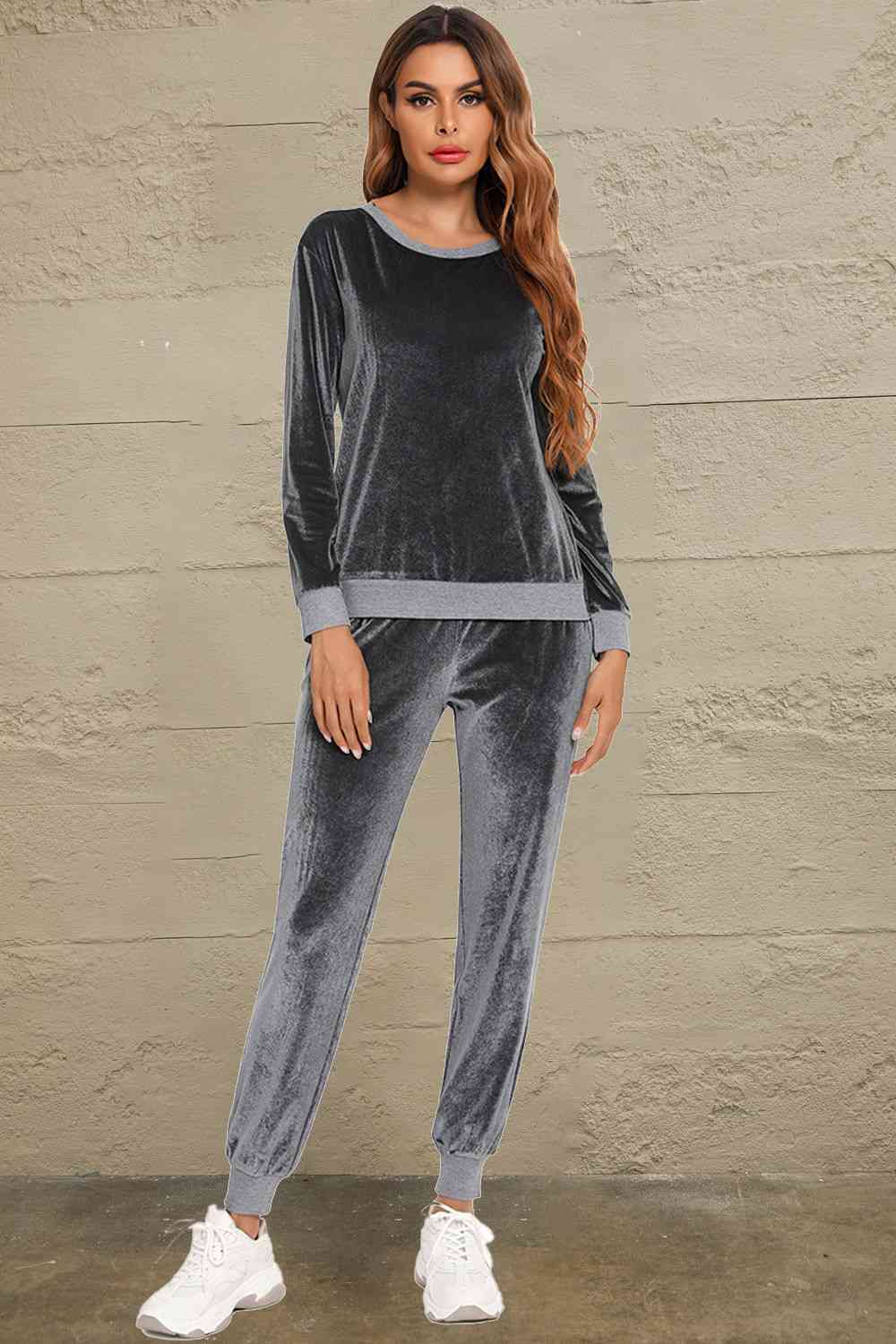 Round Neck Long Sleeve Loungewear Set with Pockets  Shop One Place