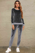 Round Neck Long Sleeve Loungewear Set with Pockets  Shop One Place