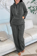 Medium Grey Fuzzy Drawstring Hoodie Lounge Pants 2pcs Set  Shop One Place