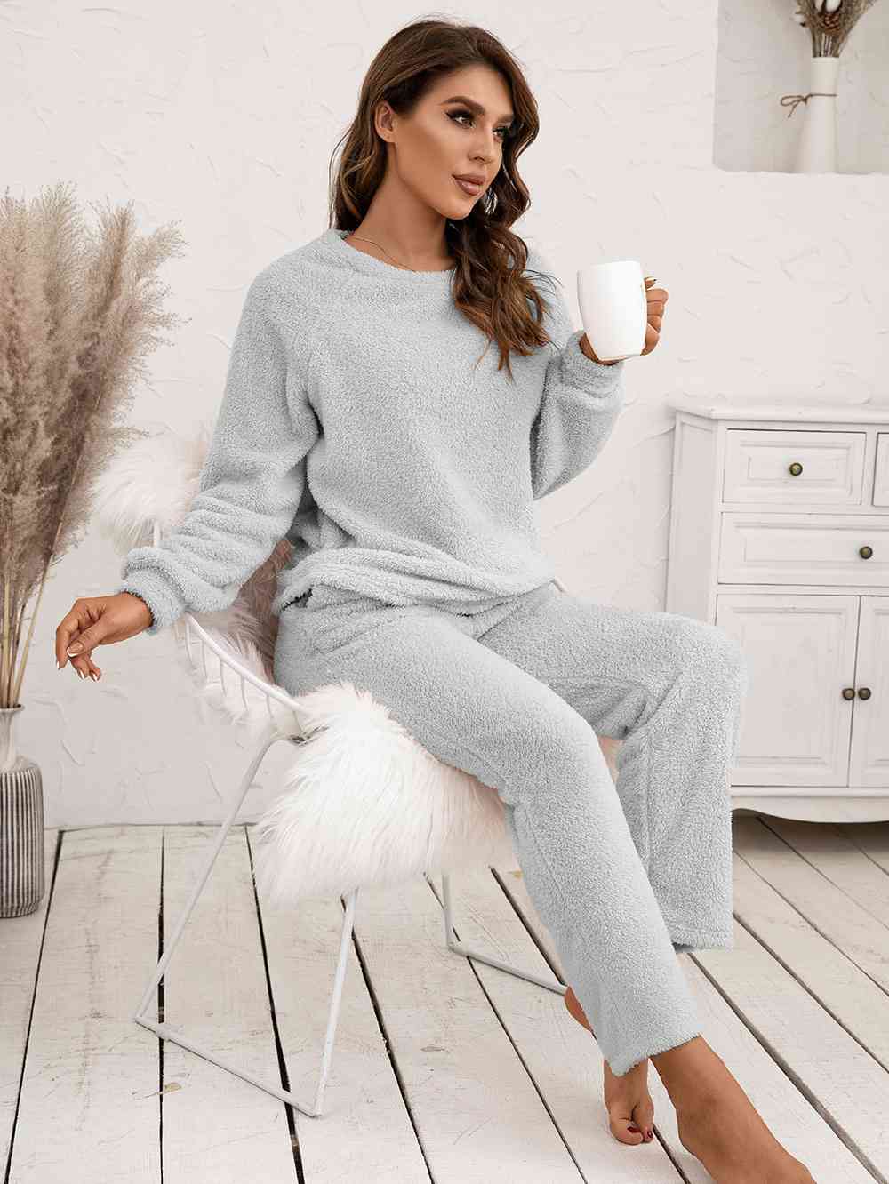 Teddy Long Sleeve Top and Pants Lounge Set  Shop One Place