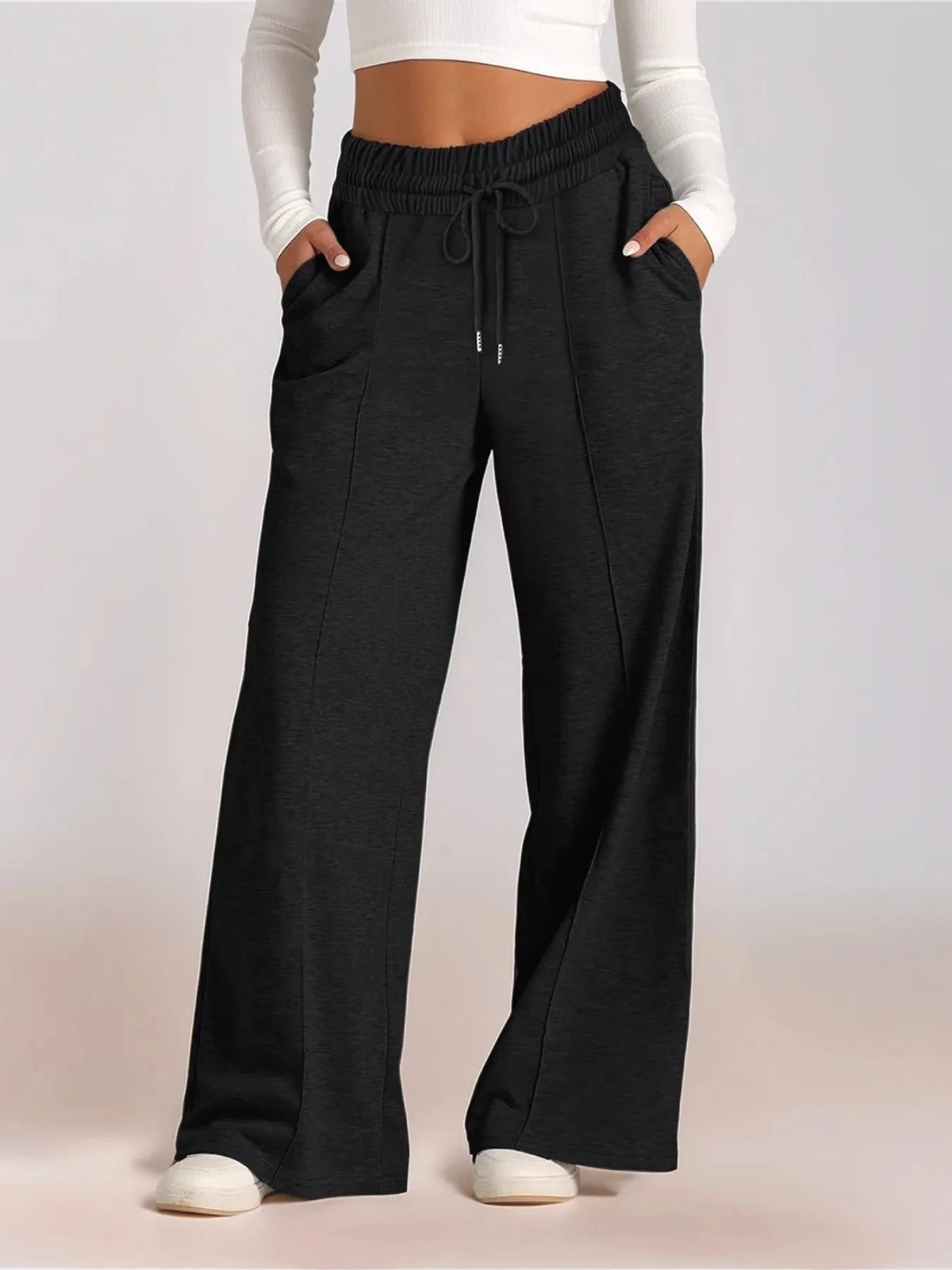 Pantalones de pierna ancha de talla grande, con cordón y ajuste relajado