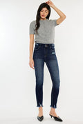 Jeans Kancan de tallas grandes, con efecto bigote de gato, bajo sin rematar y cintura alta