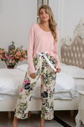 Round Neck Top and Printed Pants Lounge Set  Shop One Place