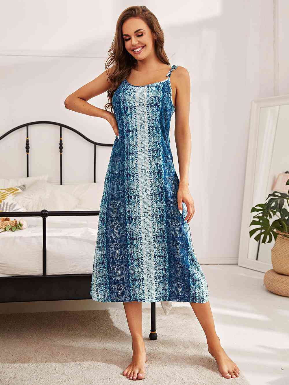 Printed Tie Shoulder Midi Night Dress  Shop One Place
