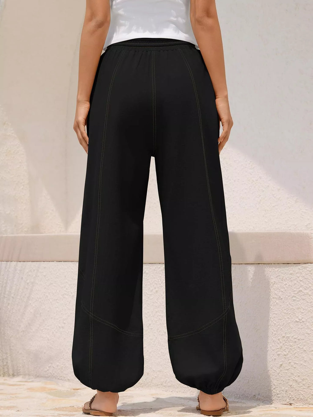 Pantalones jogger harén de ajuste holgado casuales con cordón para mujer