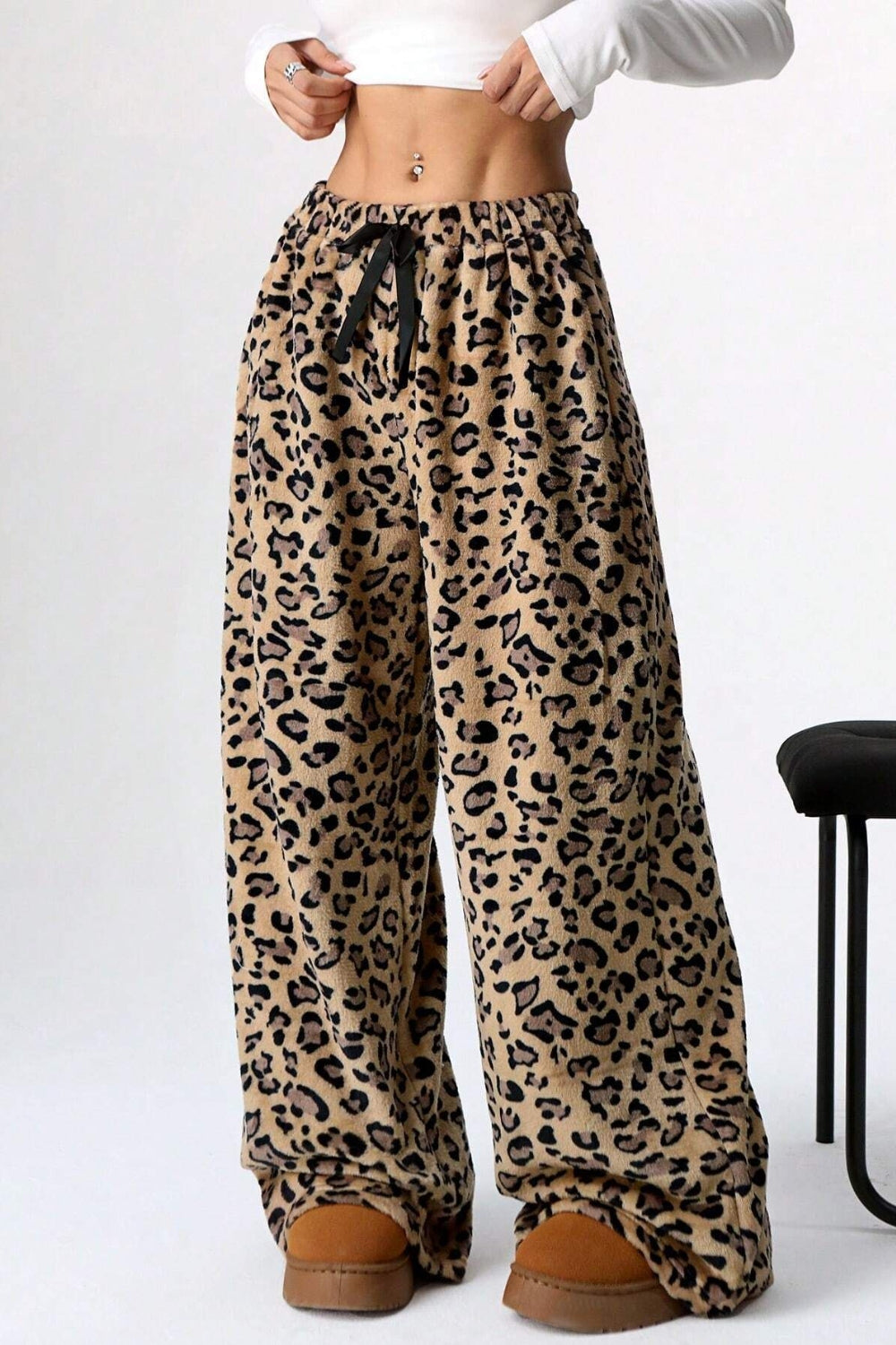 Pantalones de pierna ancha con estampado de leopardo