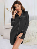 Button Up Lapel Collar Night Dress with Pocket  Shop One Place