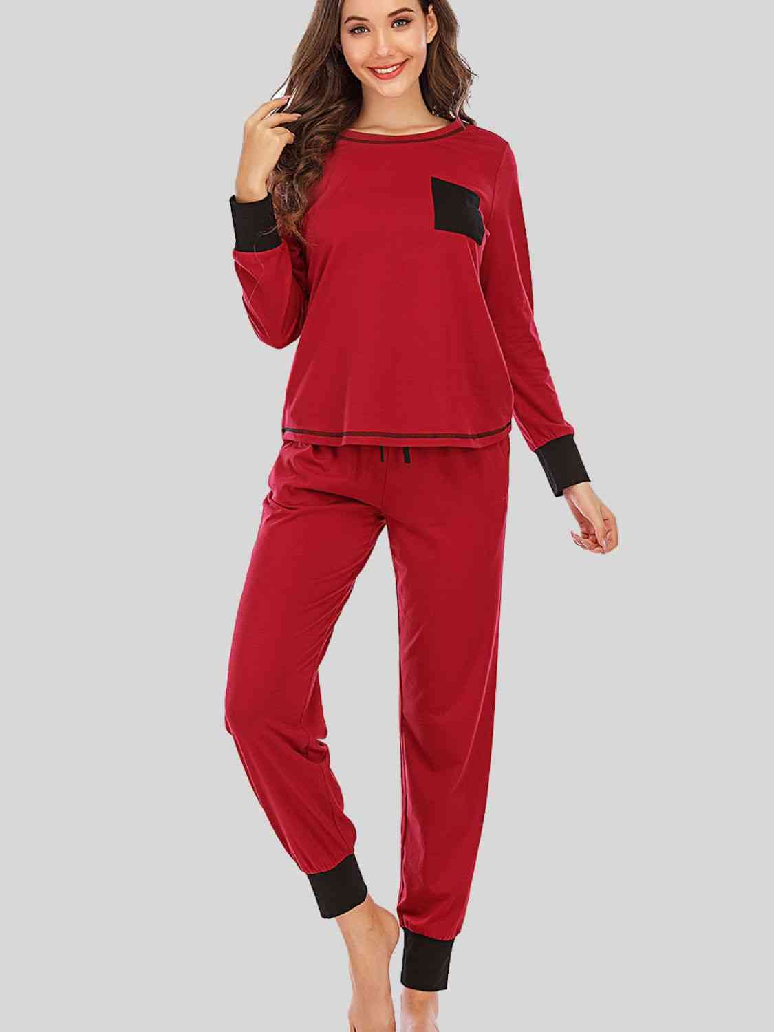 Round Neck Top and Pants Lounge Set  Shop One Place