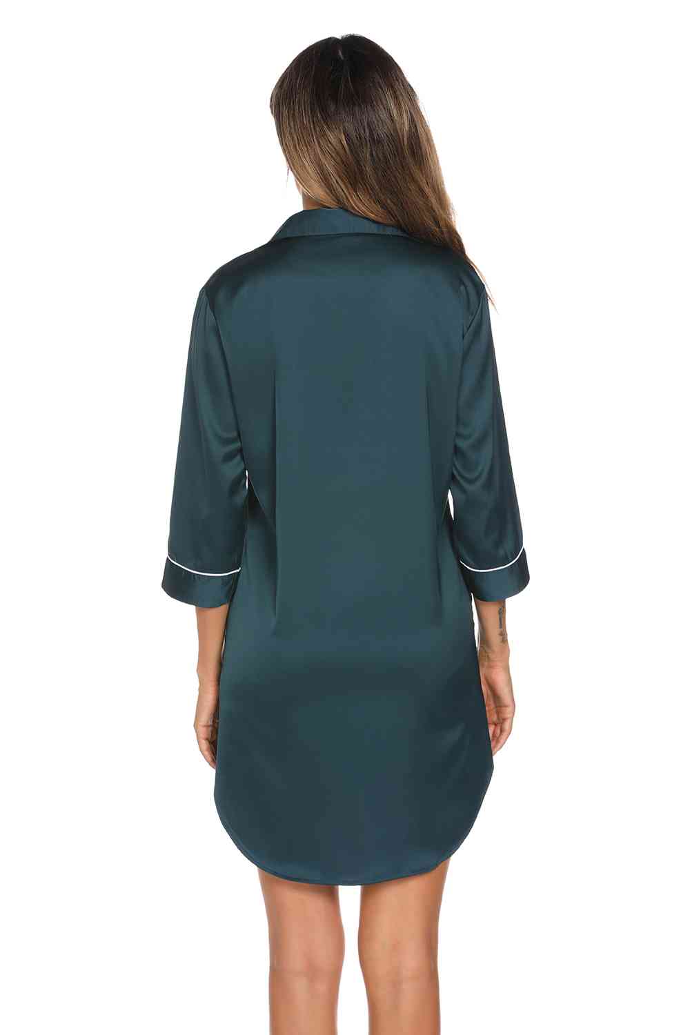 Button Up Collared Neck Night Dress with Pocket  Shop One Place