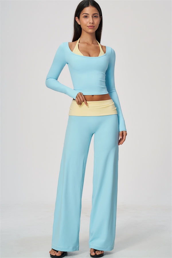 Conjunto de 2 piezas Cascade: camiseta de manga larga y pantalones de pierna recta con bloques de color