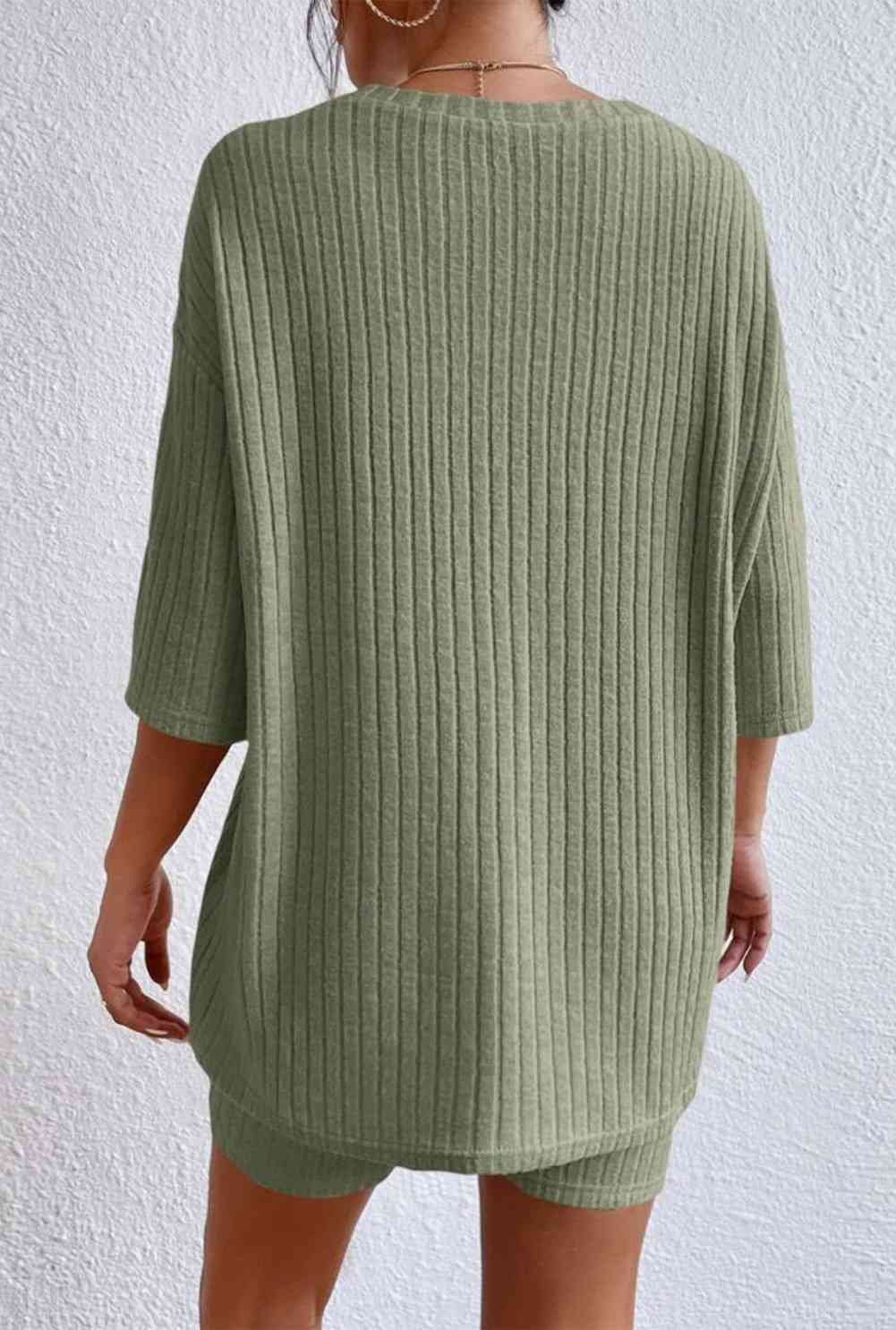 Round Neck Ribbed Top and Shorts Lounge Set  Shop One Place