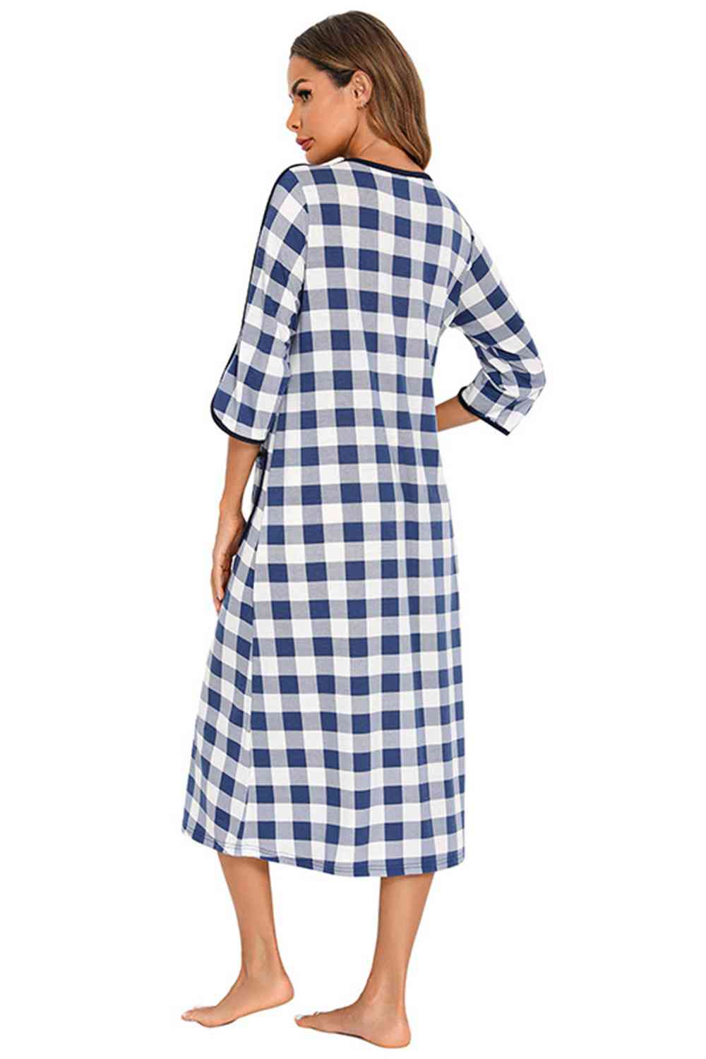 Round Neck Three-Quarter Sleeve Midi Night Dress  Shop One Place