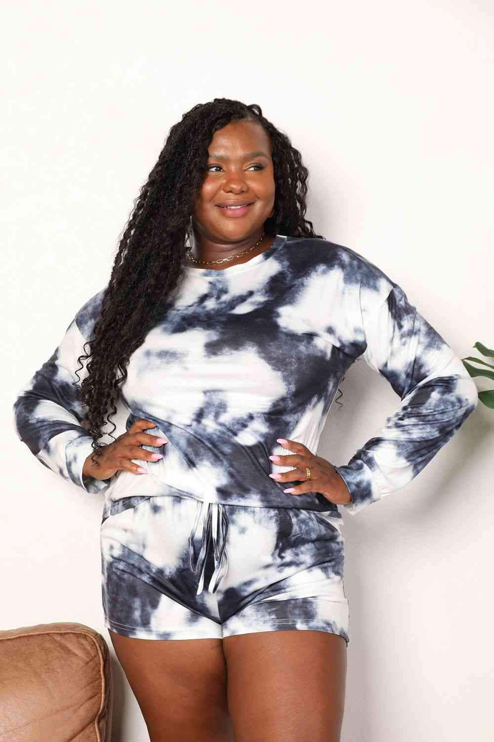 Double Take Tie-Dye Round Neck Top and Shorts Lounge Set  Shop One Place