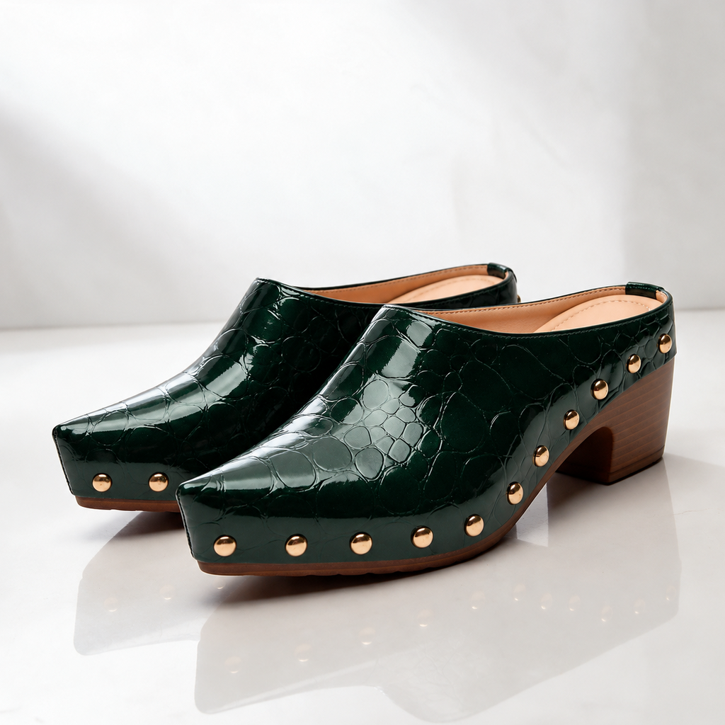 Mules Sutton con tachuelas efecto cocodrilo
