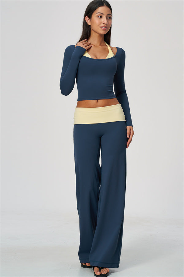 Conjunto de 2 piezas Cascade: camiseta de manga larga y pantalones de pierna recta con bloques de color