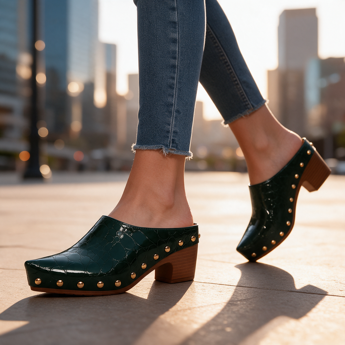 Mules Sutton con tachuelas efecto cocodrilo