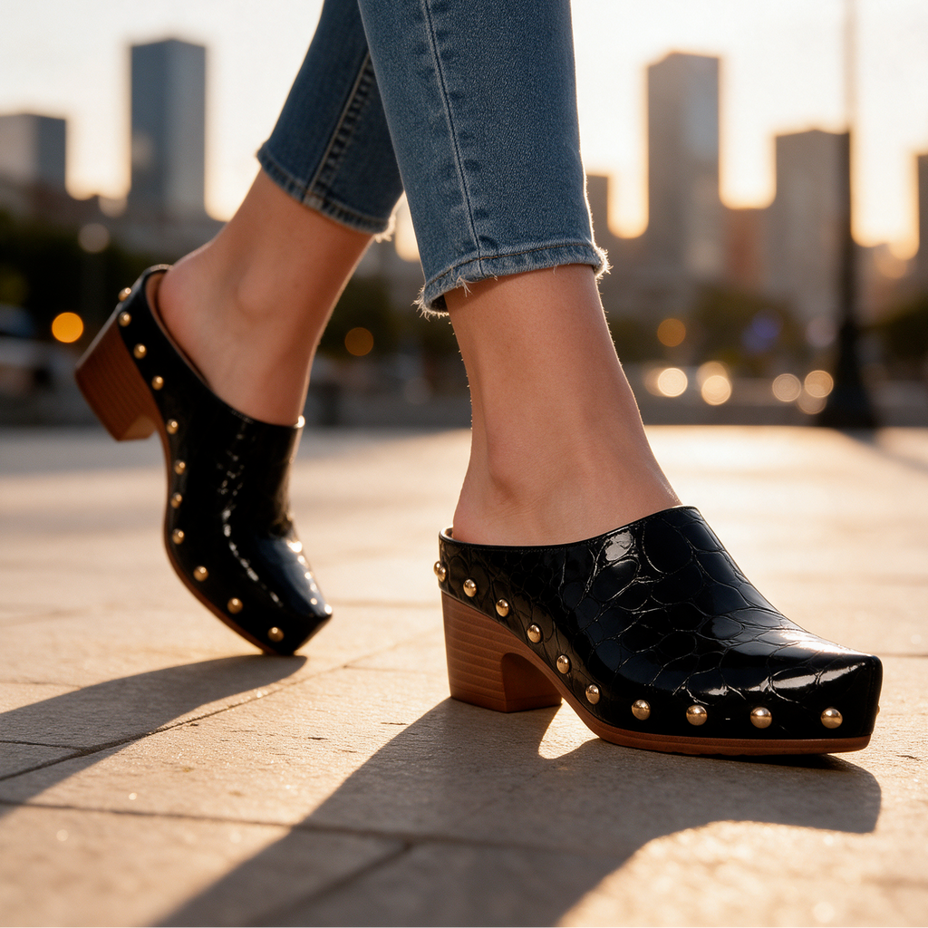 Mules Sutton con tachuelas efecto cocodrilo