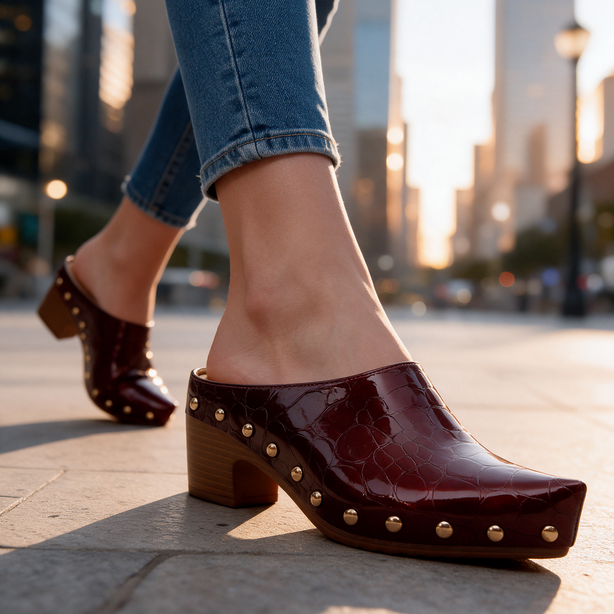 Mules Sutton con tachuelas efecto cocodrilo