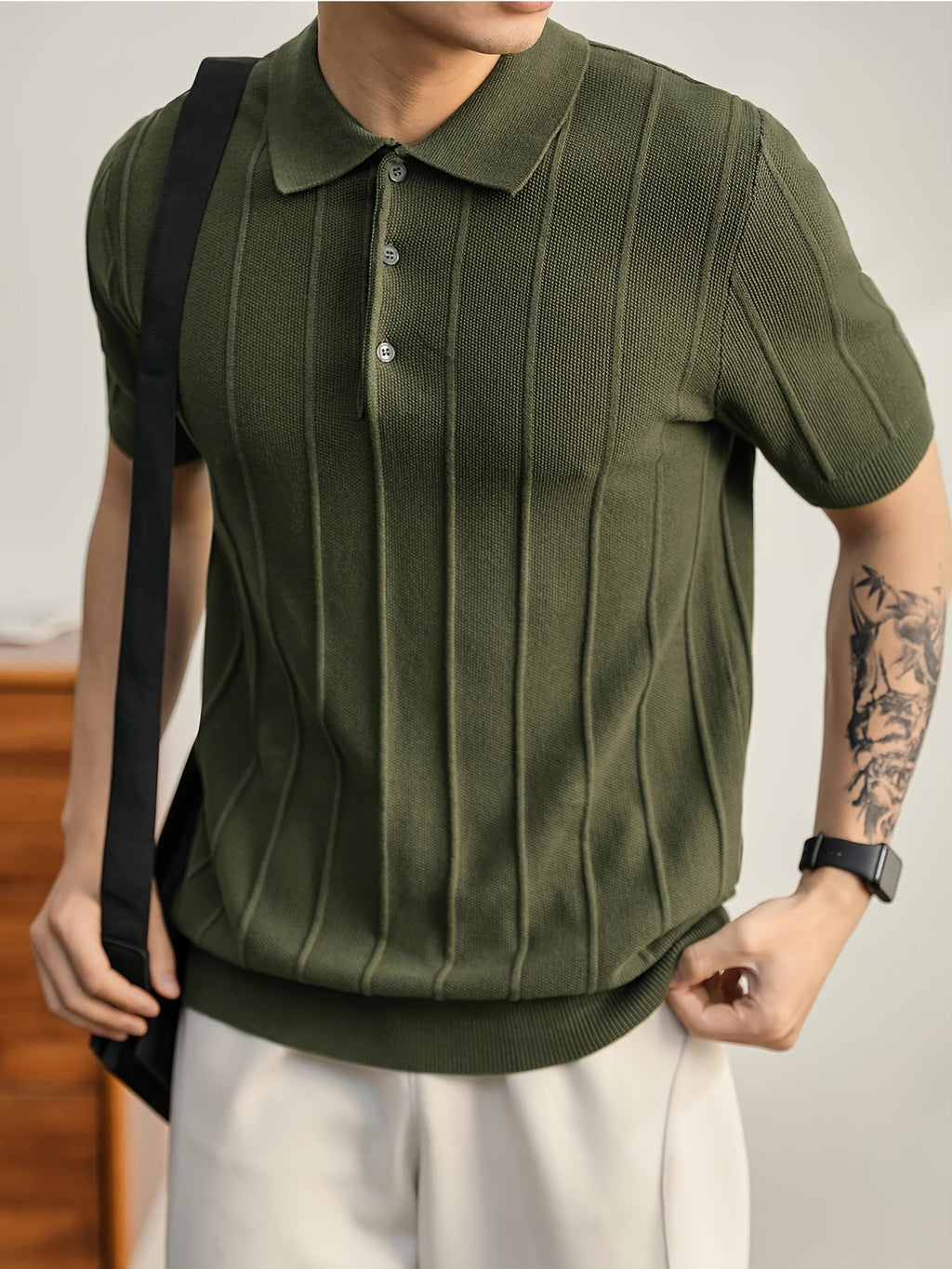 Leo getextureerd gebreid poloshirt