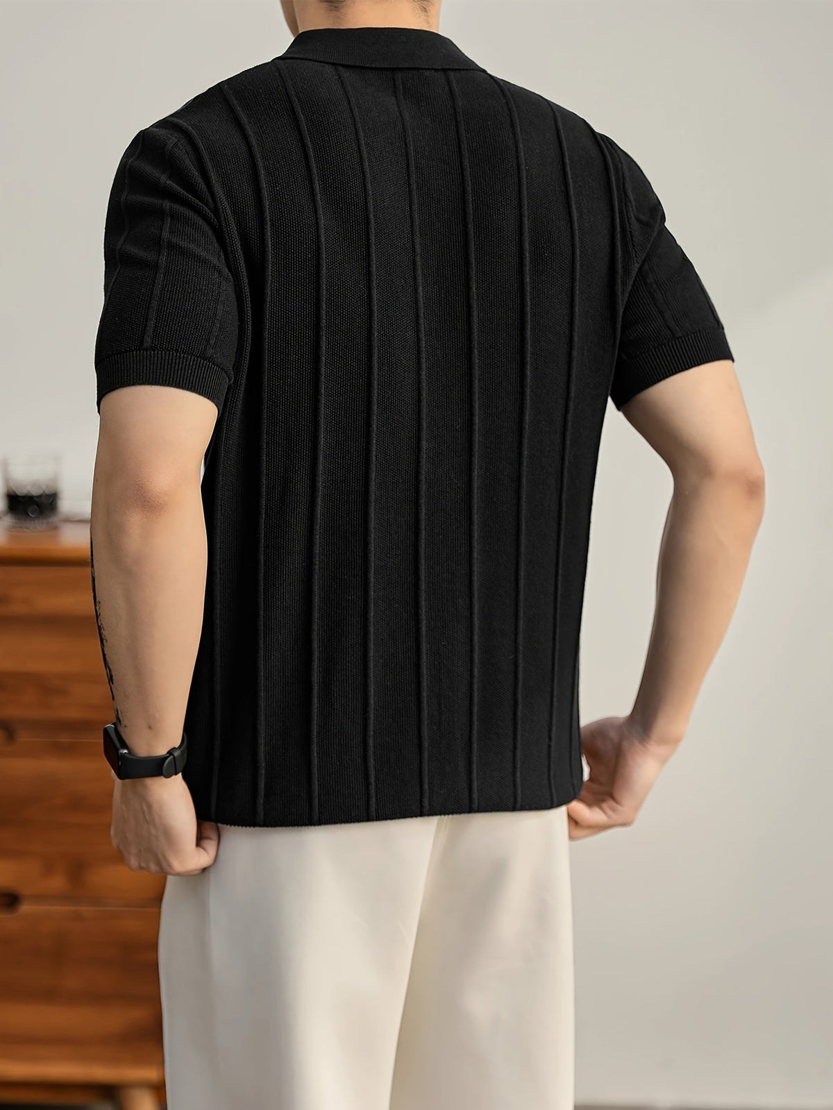 Leo getextureerd gebreid poloshirt