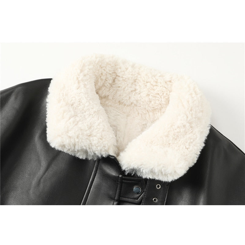 Chaqueta de cuero y lana