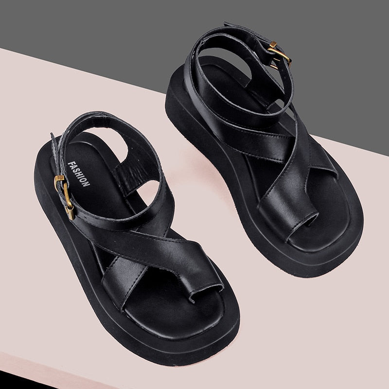 Sandalias de cuero genuino con tira para el dedo