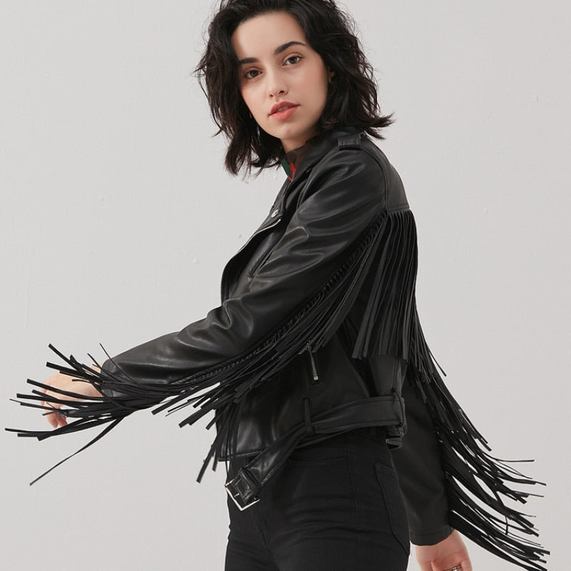 Chaqueta de cuero Ellen con flecos