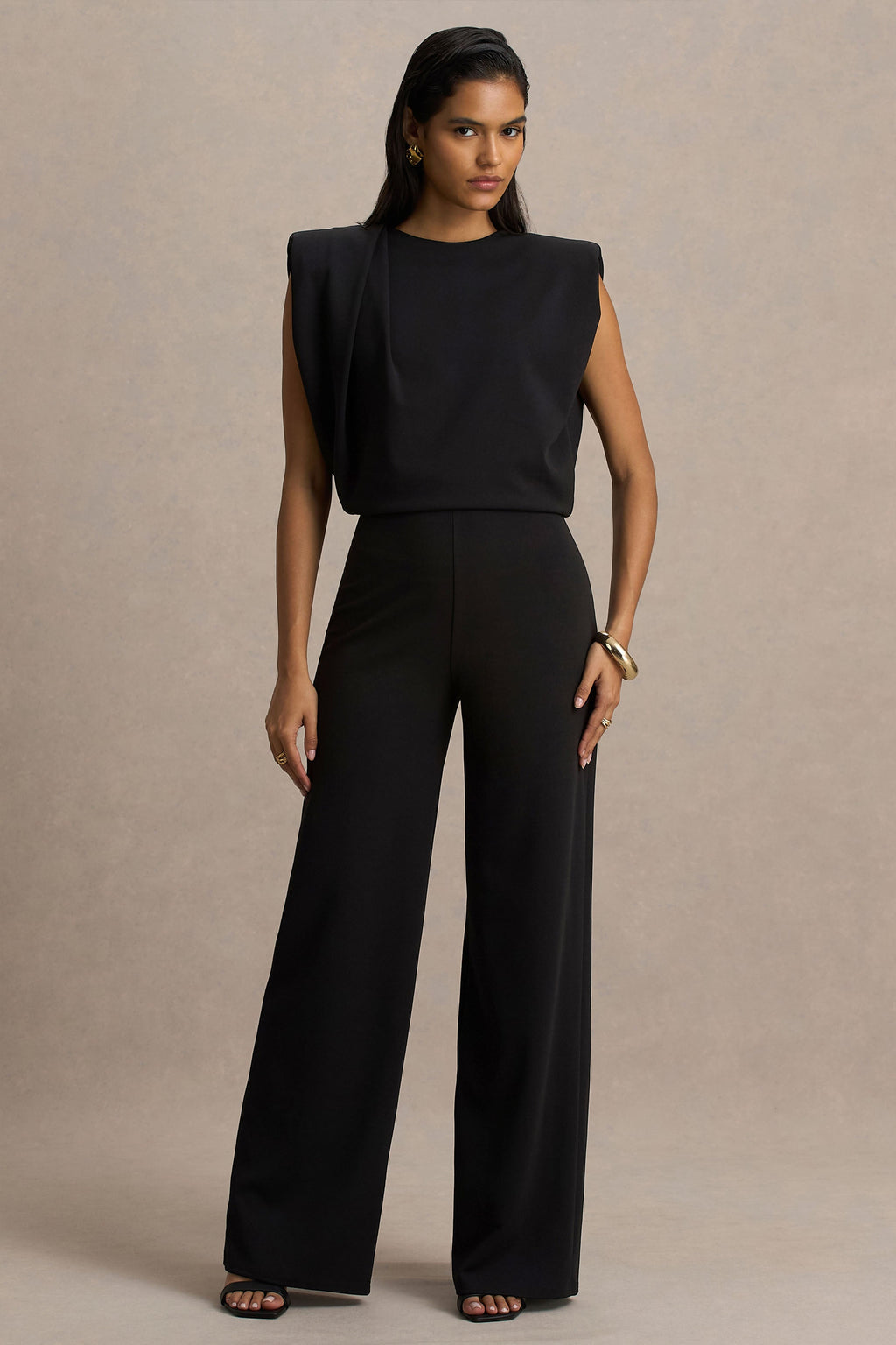 Tiff | Mono negro de cuello alto con detalle drapeado