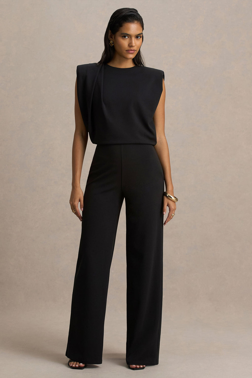 Tiff | Mono negro de cuello alto con detalle drapeado