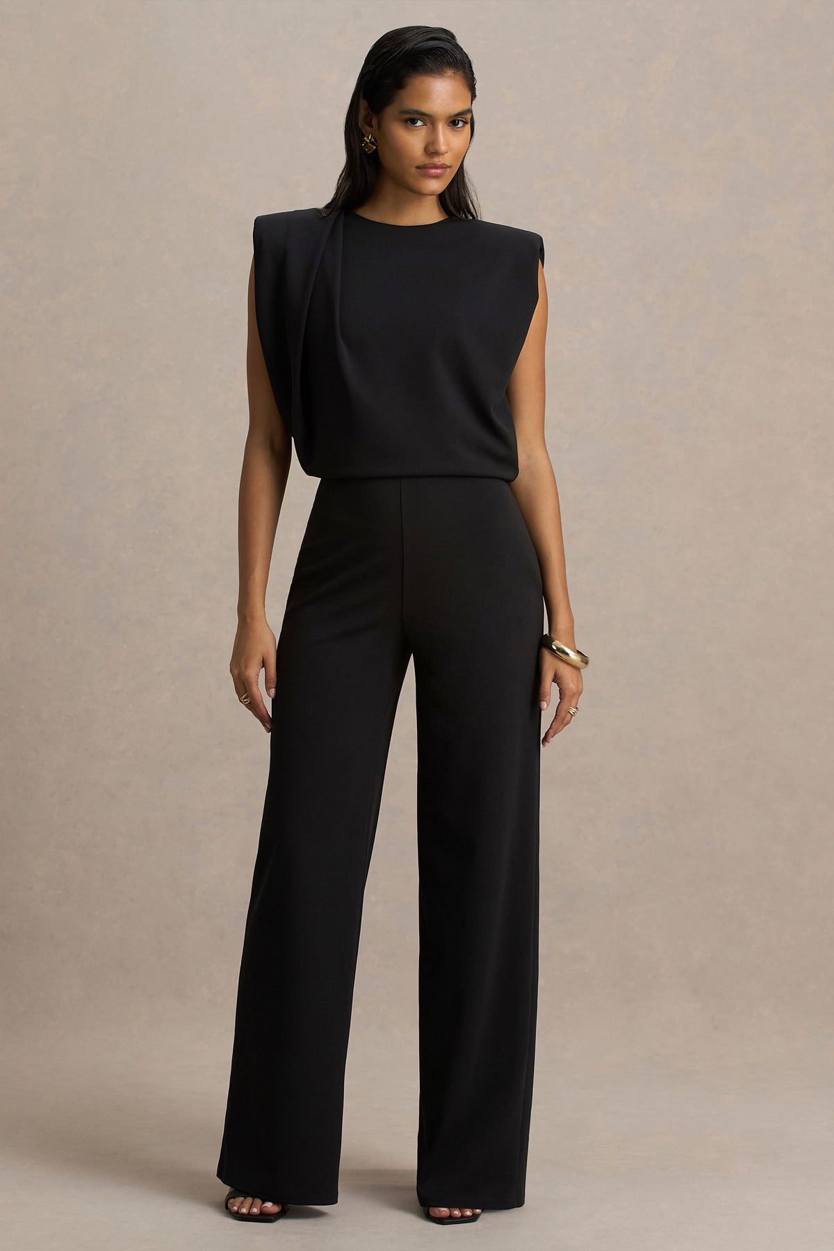 Tiff | Mono negro de cuello alto con detalle drapeado