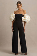 Panama | Mono Negro con Escote Bardot y Mangas Abullonadas en Crema