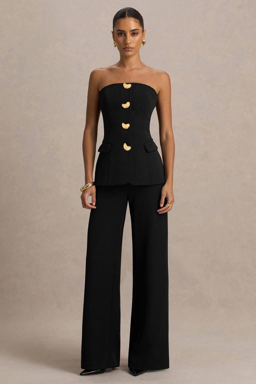 Zoey | Mono negro con escote bandeau