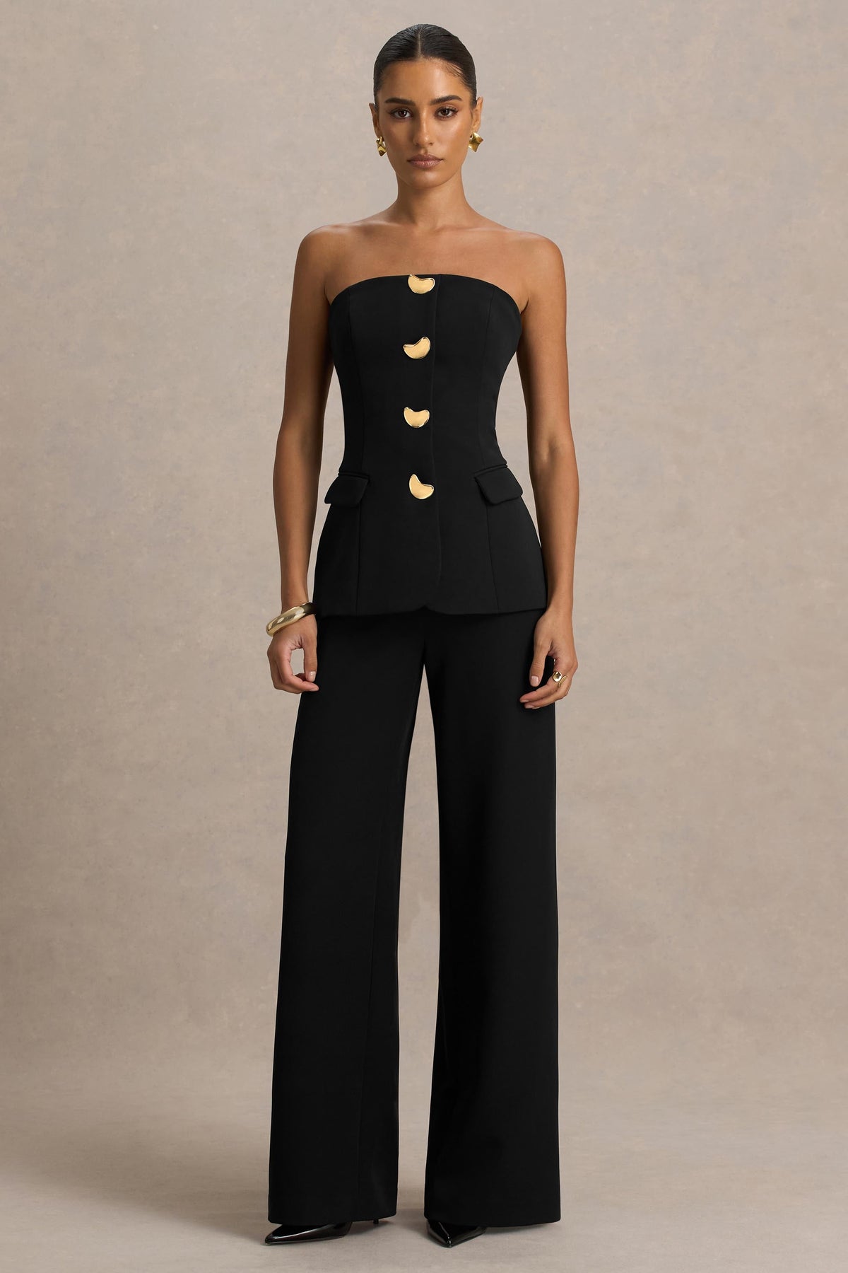 Zoey | Mono negro con escote bandeau