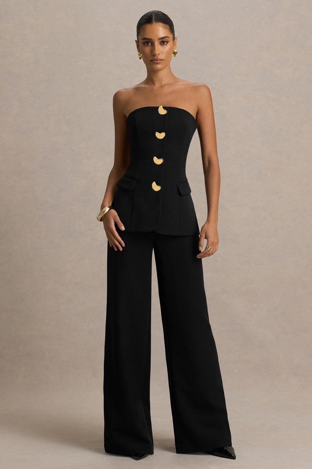 Zoey | Mono negro con escote bandeau
