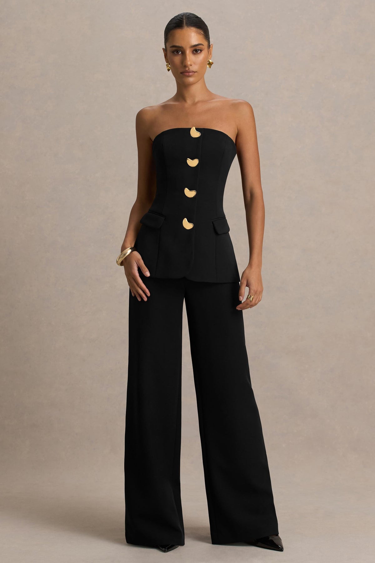 Zoey | Mono negro con escote bandeau