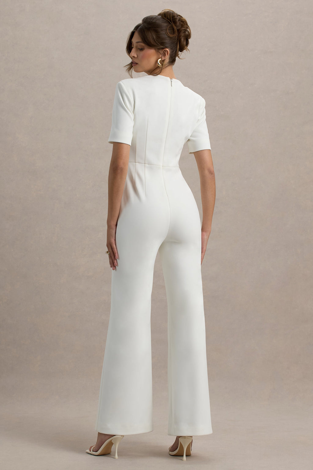 Simone | Mono blanco de escote corazón, mangas cortas y pierna ancha