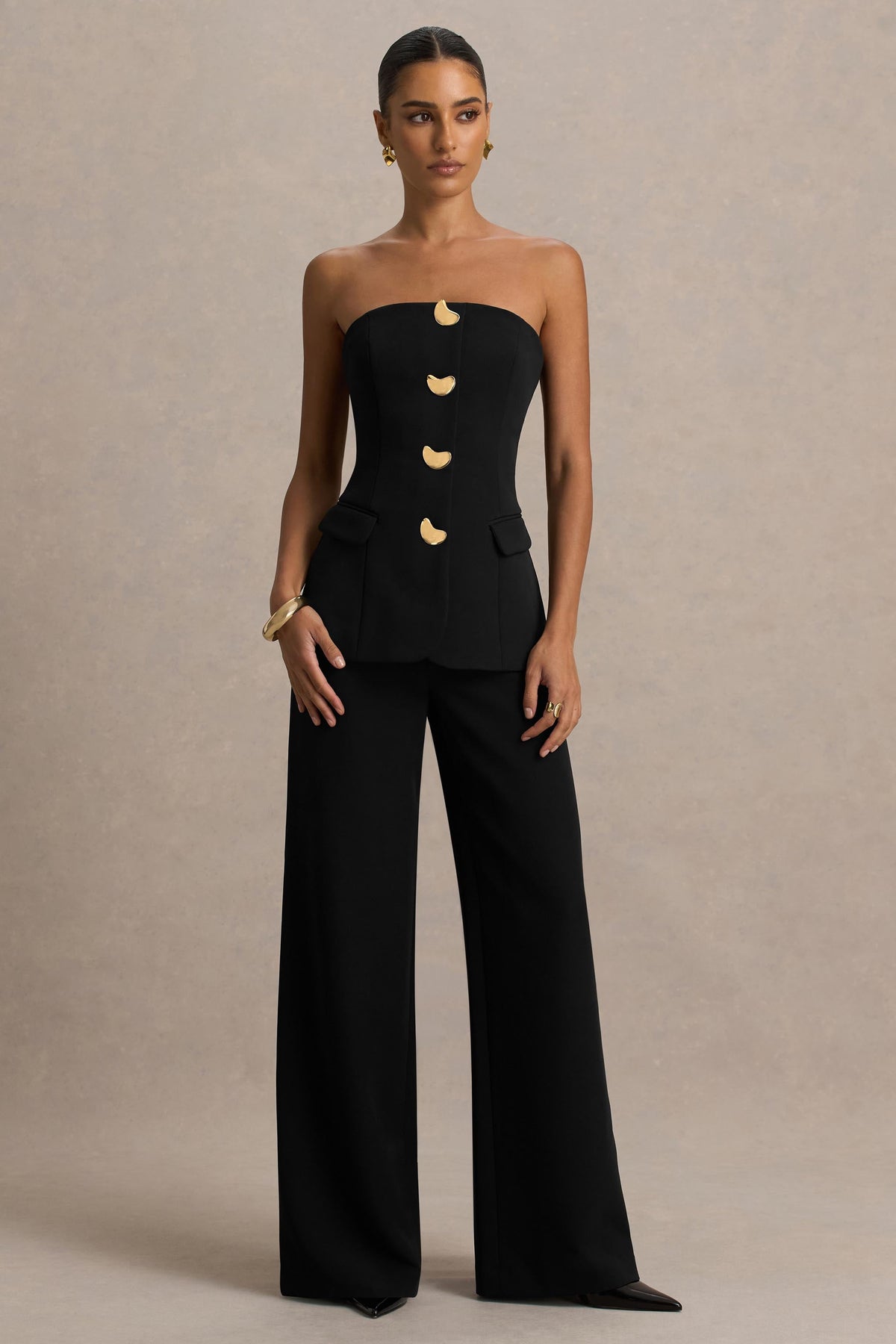 Zoey | Mono negro con escote bandeau